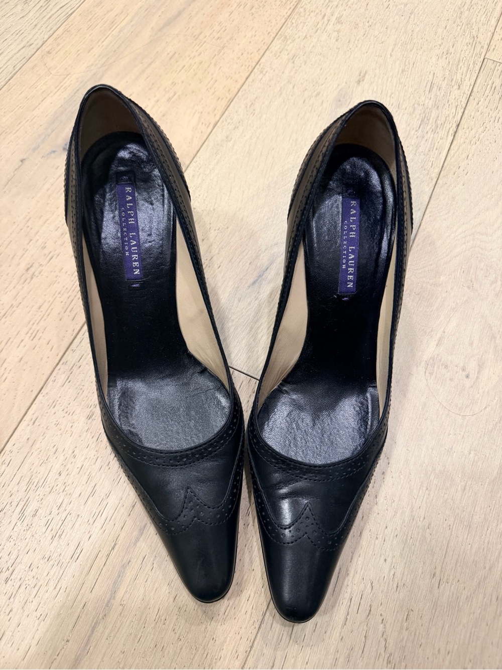 Ralph Lauren Purple Label Black Leather Pointed-Toe Heels size 8.5 B